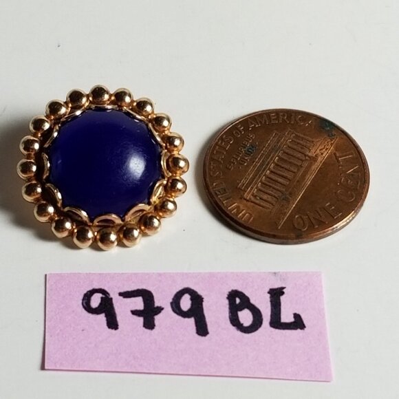 ✅Vintage Blue Lapis Round Cabochon Pendant gold metal Real gemstone Hand Crafted - Picture 3 of 10